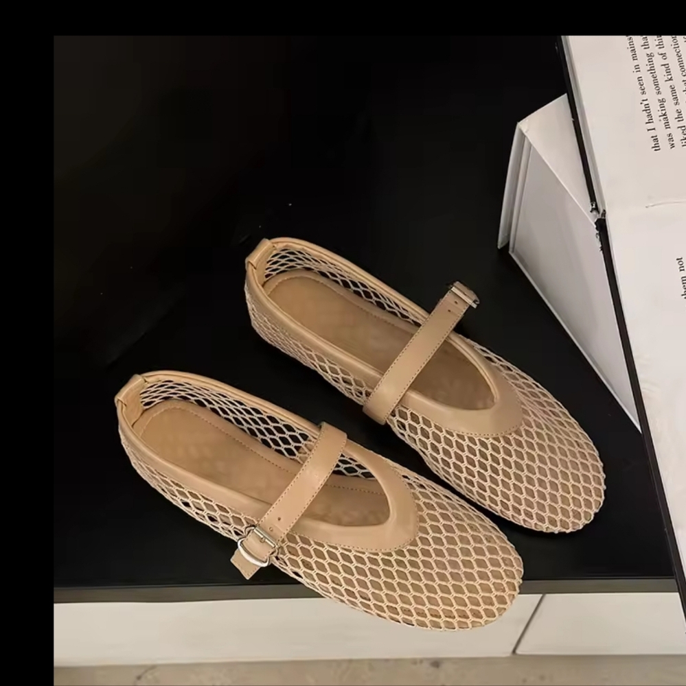 Women's Beige Mesh Flats - Picture 4 of 7